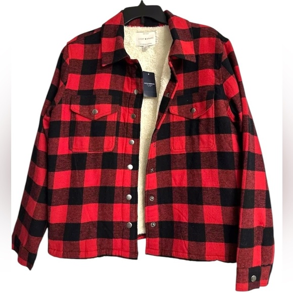Lucky Brand Jackets & Blazers - NWT LUCKY BRAND PLAID FLANNEL SHERPA RED AND BLACK BUTTON UP JACKET
